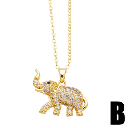 Cute Simple Style Elephant Copper Plating Inlay Zircon 18k Gold Plated Pendant Necklace