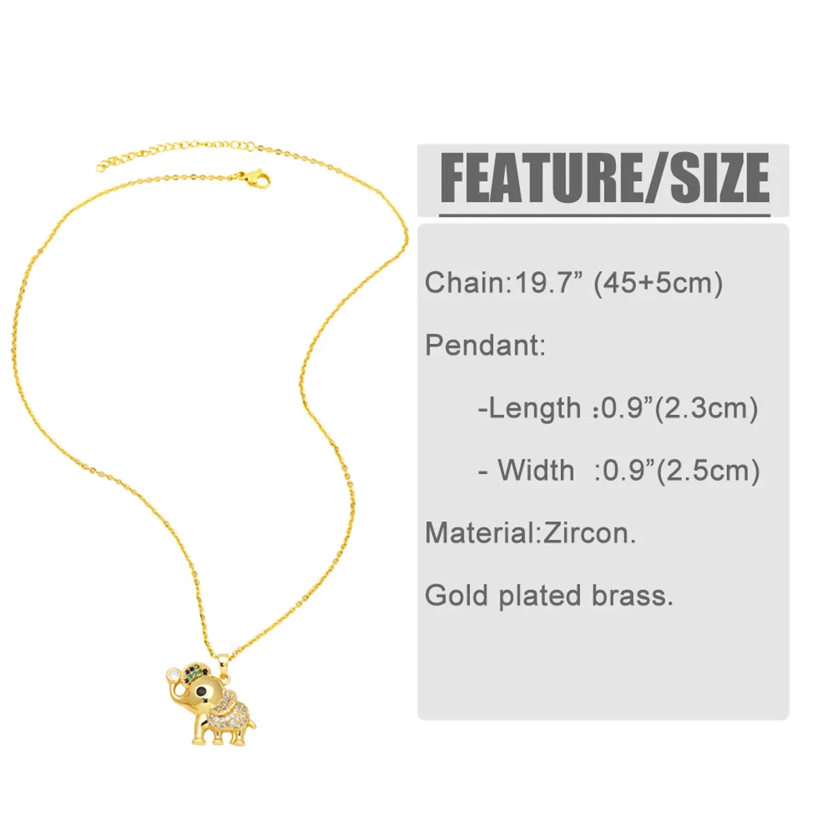 Cute Simple Style Elephant Copper Plating Inlay Zircon 18k Gold Plated Pendant Necklace