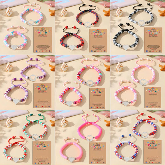 Cute Simple Style Heart Shape 304 Stainless Steel Stone Soft Clay Wholesale Drawstring Bracelets