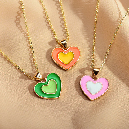 Cute Simple Style Heart Shape Copper Enamel Plating Pendant Necklace