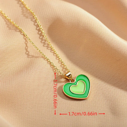 Cute Simple Style Heart Shape Copper Enamel Plating Pendant Necklace