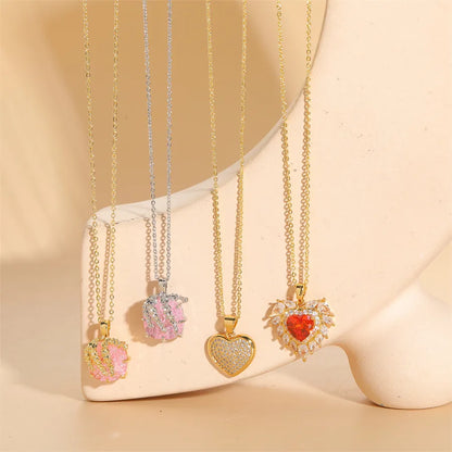 Cute Simple Style Heart Shape Copper Plating Chain Inlay Zircon 14k Gold Plated White Gold Plated Pendant Necklace