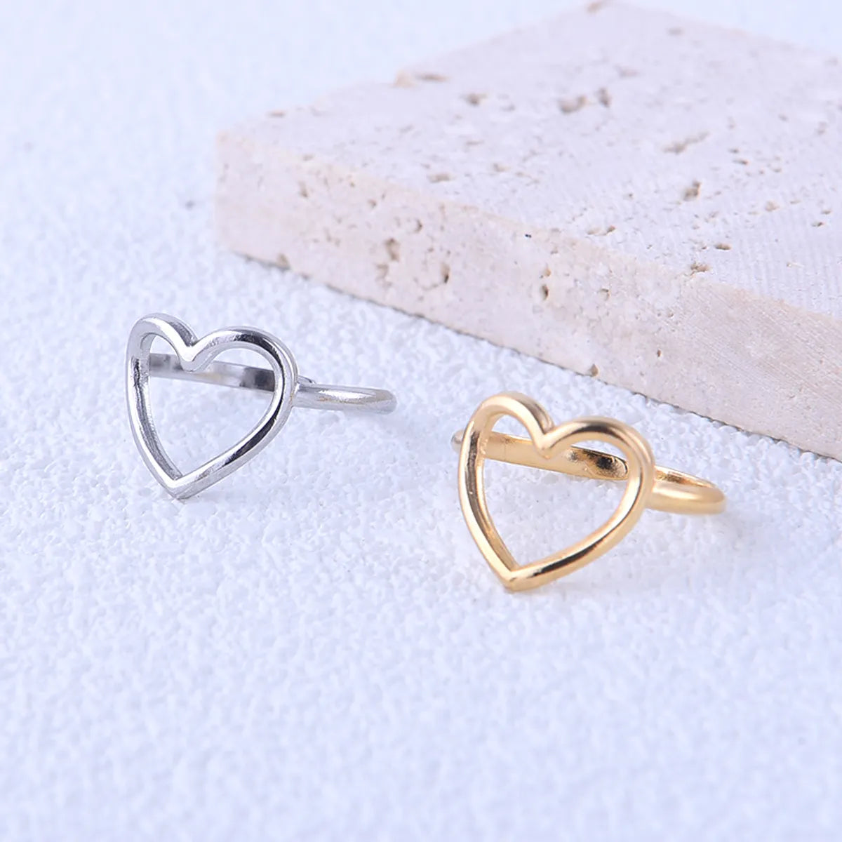 304 Stainless Steel 18K Gold Plated Cute Simple Style Plating Heart Shape Open Rings