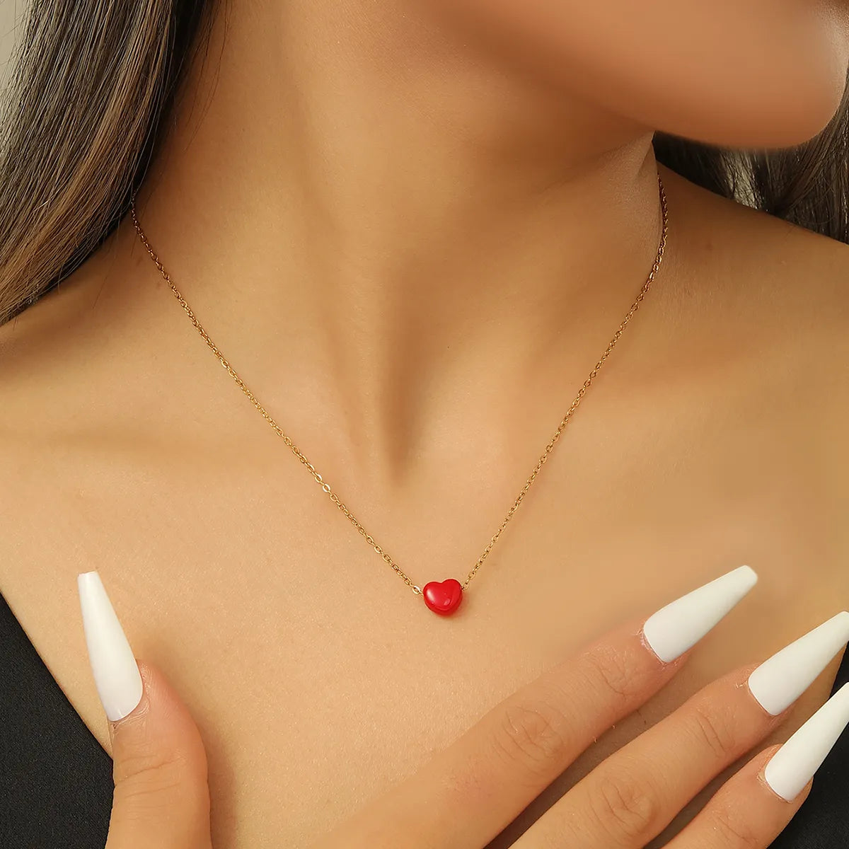 Cute Simple Style Heart Shape Stainless Steel Plating 18k Gold Plated Pendant Necklace