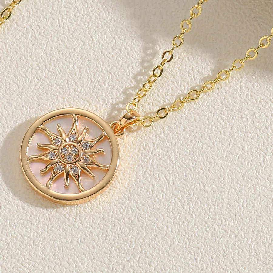 Cute Simple Style Hexagram Sun Copper Plating Inlay Shell Zircon 14k Gold Plated White Gold Plated Pendant Necklace