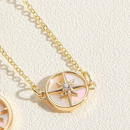 Cute Simple Style Hexagram Sun Copper Plating Inlay Shell Zircon 14k Gold Plated White Gold Plated Pendant Necklace