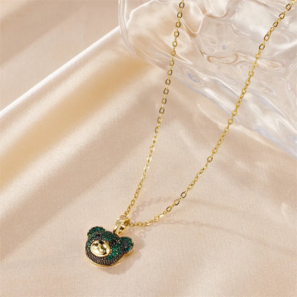 Cute Simple Style Little Bear Stainless Steel Plating Inlay Zircon 18k Gold Plated Pendant Necklace