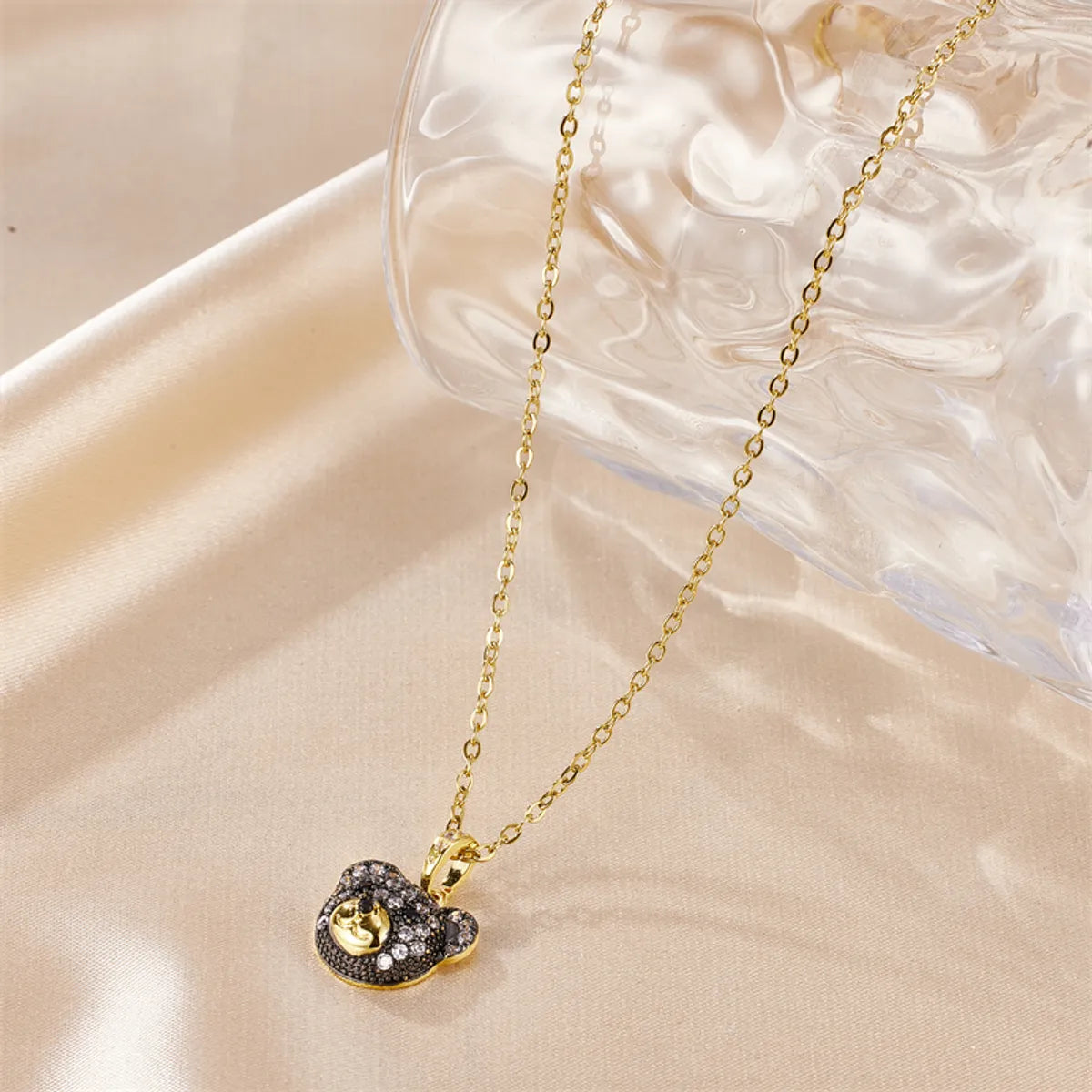 Cute Simple Style Little Bear Stainless Steel Plating Inlay Zircon 18k Gold Plated Pendant Necklace