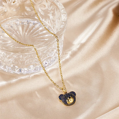 Cute Simple Style Little Bear Stainless Steel Plating Inlay Zircon 18k Gold Plated Pendant Necklace