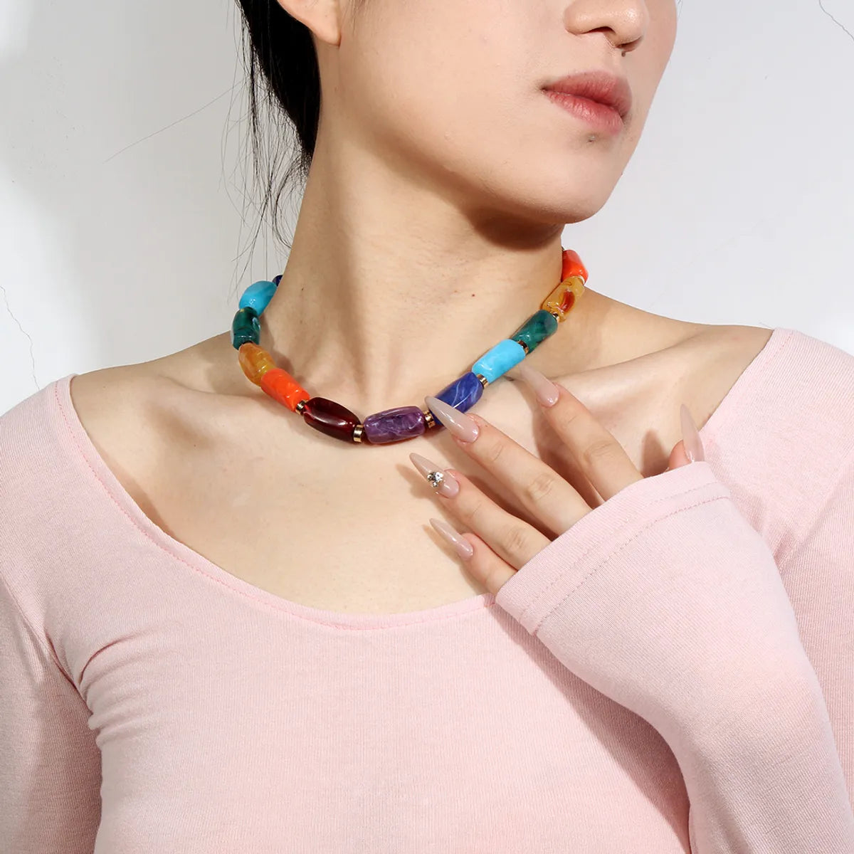 Cute Simple Style Roman Style Colorful Plastic Beaded Women's Necklace