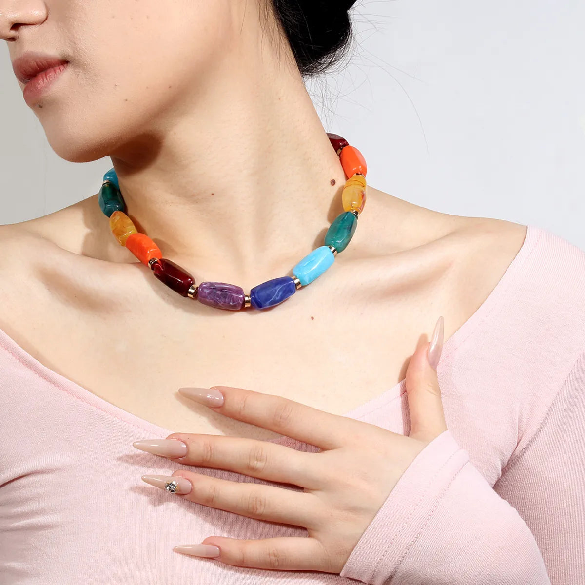 Cute Simple Style Roman Style Colorful Plastic Beaded Women's Necklace