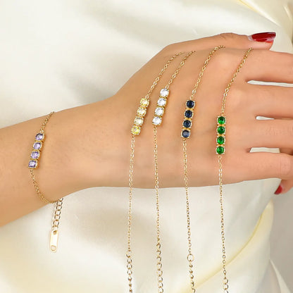 Cute Simple Style Round Stainless Steel Gold Plated Zircon Bracelets In Bulk