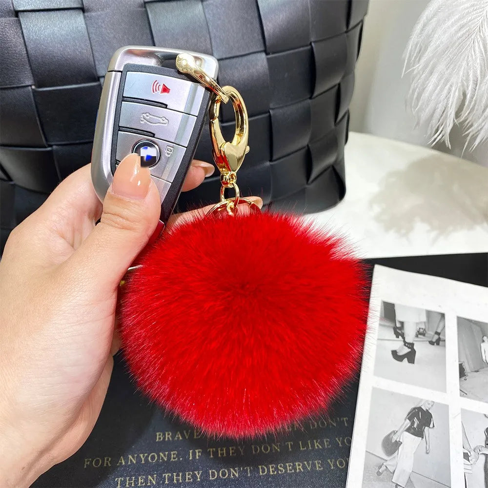 Cute Simple Style Solid Color Fox Head Fur Unisex Bag Pendant Keychain