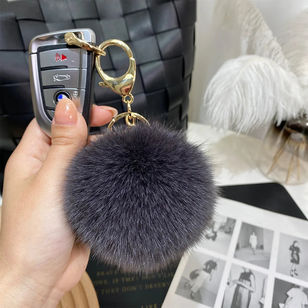 Cute Simple Style Solid Color Fox Head Fur Unisex Bag Pendant Keychain