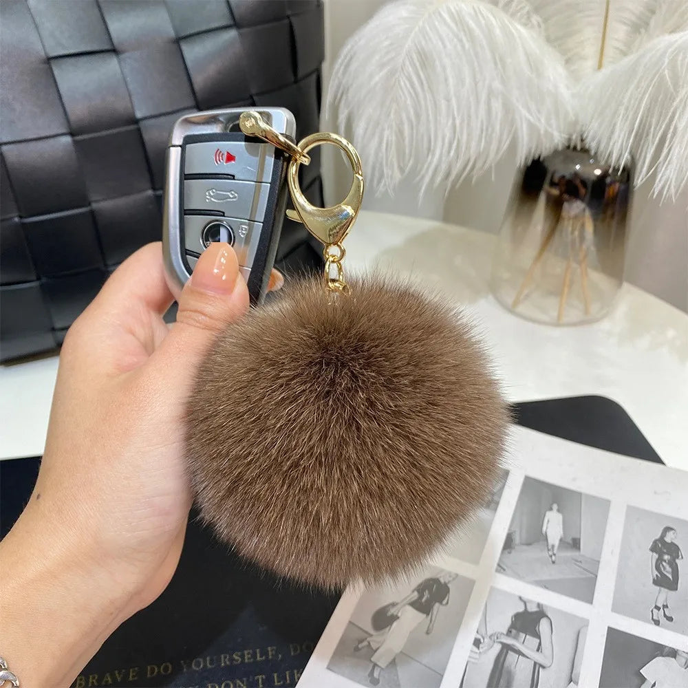 Cute Simple Style Solid Color Fox Head Fur Unisex Bag Pendant Keychain