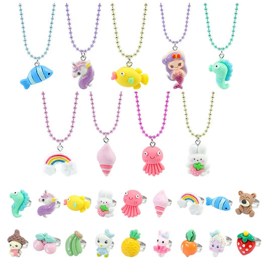 Cute Simple Style Streetwear Animal Rainbow Fruit Plastic Resin Children Unisex Rings Necklace