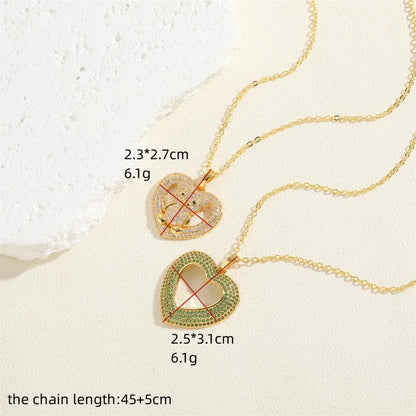 Cute Simple Style Streetwear Little Bear Heart Shape Copper Plating Inlay Zircon 14k Gold Plated Pendant Necklace