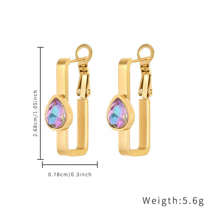 Cute Simple Style Water Droplets Stainless Steel Plating Inlay Zircon Gold Plated Earrings Necklace