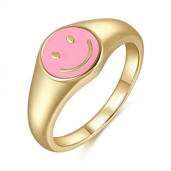 Cute Smiley Face Copper Ring For Women With Colorful Enamel Drip Oil Finish Simple Fashion Geometric Expression Design