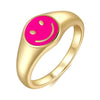 Cute Smiley Face Copper Ring For Women With Colorful Enamel Drip Oil Finish Simple Fashion Geometric Expression Design