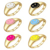 Cute Smiley Face Copper Ring For Women With Colorful Enamel Drip Oil Finish Simple Fashion Geometric Expression Design