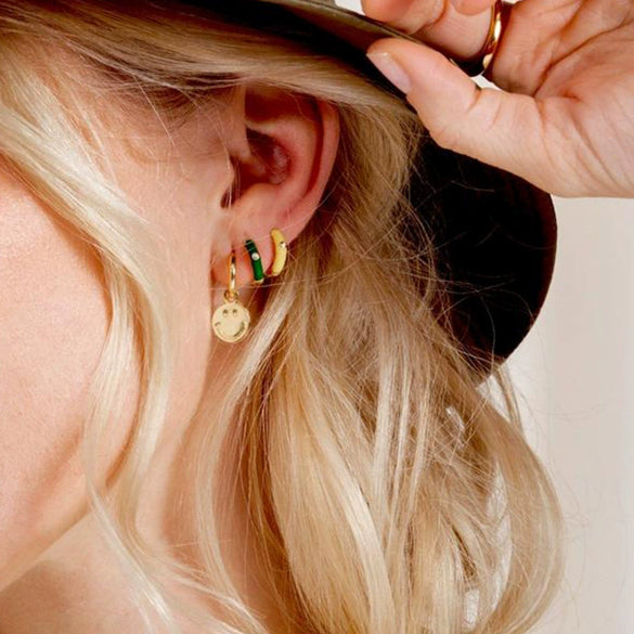 Cute Smiley Face Geometric U Shaped Earrings For Women With Silver Needle And Copper Electroplated Design
