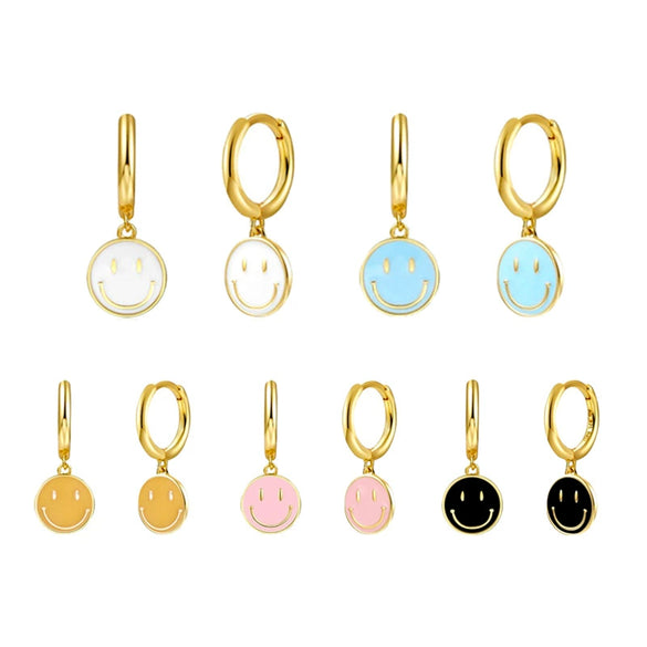 Cute Smiley Face Geometry Earrings For Women With Silver Needle Copper And Gold Color Electroplated Finish