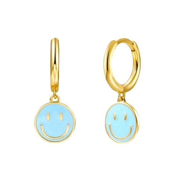 Cute Smiley Face Geometry Earrings For Women With Silver Needle Copper And Gold Color Electroplated Finish
