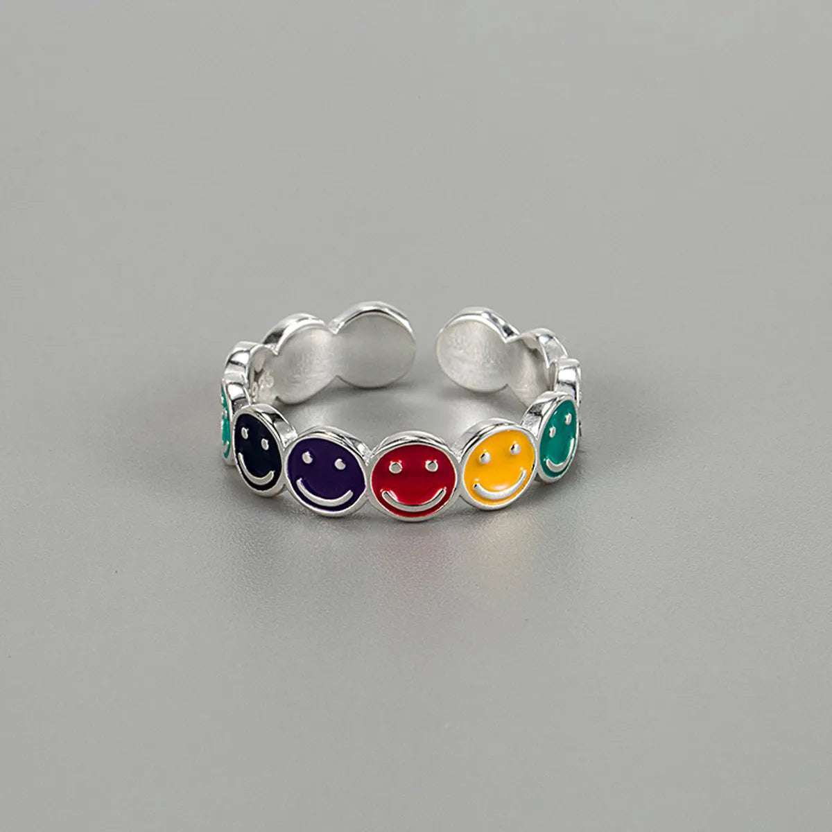 Cute Smiley Face Sterling Silver Open Ring 1 Piece