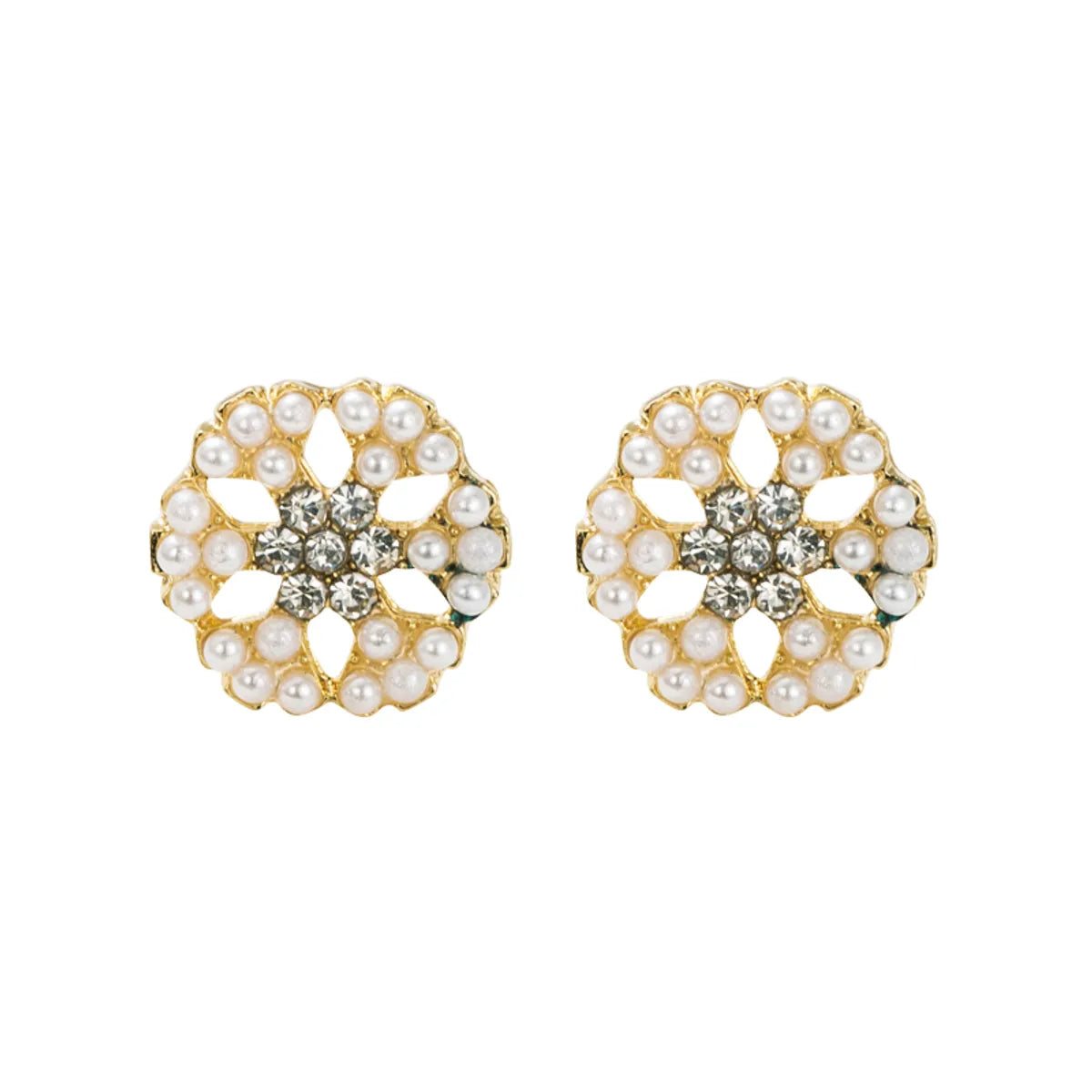 Cute Snowflake Alloy Inlaid Pearls Rhinestones Pearl Women's Ear Studs 1 Pair