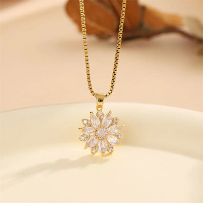 Cute Snowflake Stainless Steel Titanium Steel Plating Inlay Zircon 18k Gold Plated Pendant Necklace