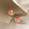 Cute Stainless Steel Owl Earrings For Women 18K Goldplated Dripping Oil Geometric Style