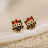 Cute Stainless Steel Owl Earrings For Women 18K Goldplated Dripping Oil Geometric Style
