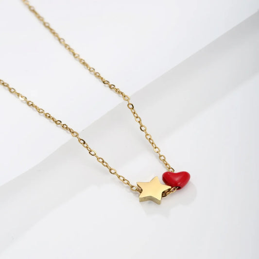 Cute Star Heart Shape Stainless Steel Plating 18k Gold Plated Necklace