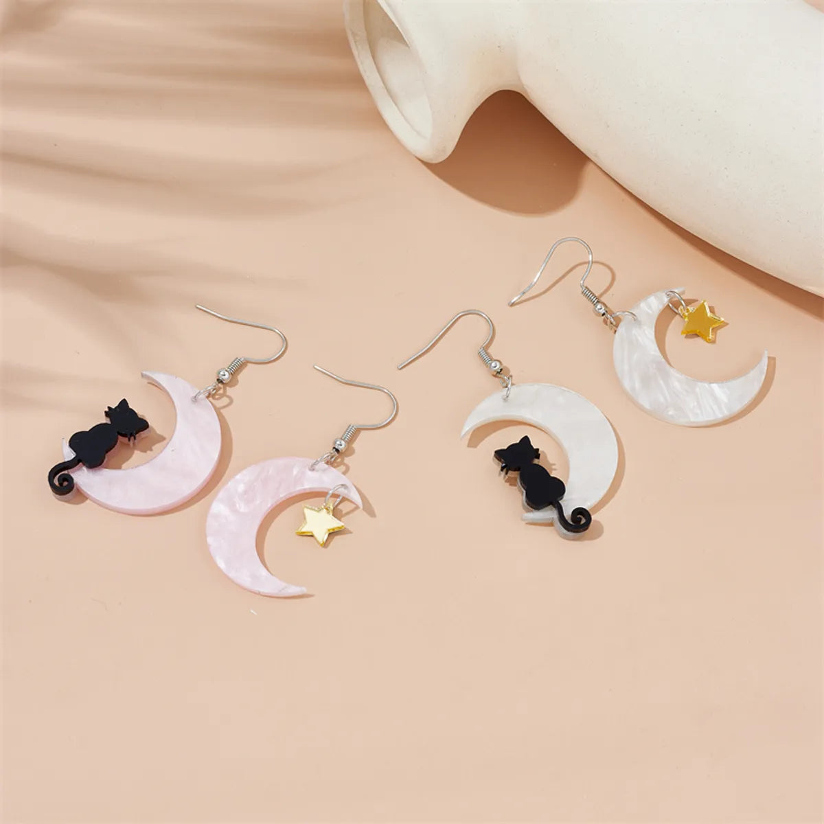 Cute Star Moon Cat Arylic Women's Drop Earrings