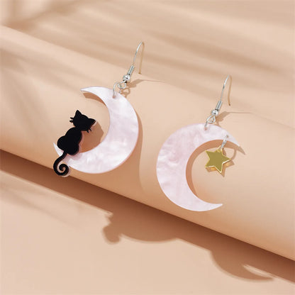 Cute Star Moon Cat Arylic Women's Drop Earrings