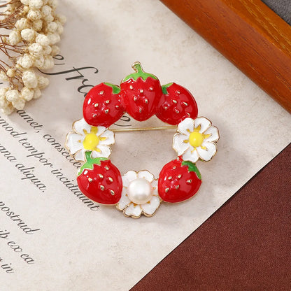 Cute Strawberry Alloy Enamel Inlay Pearl Women'S Brooches