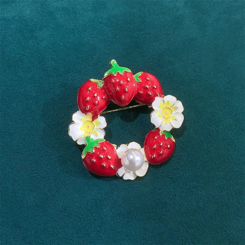 Cute Strawberry Alloy Enamel Inlay Pearl Women'S Brooches