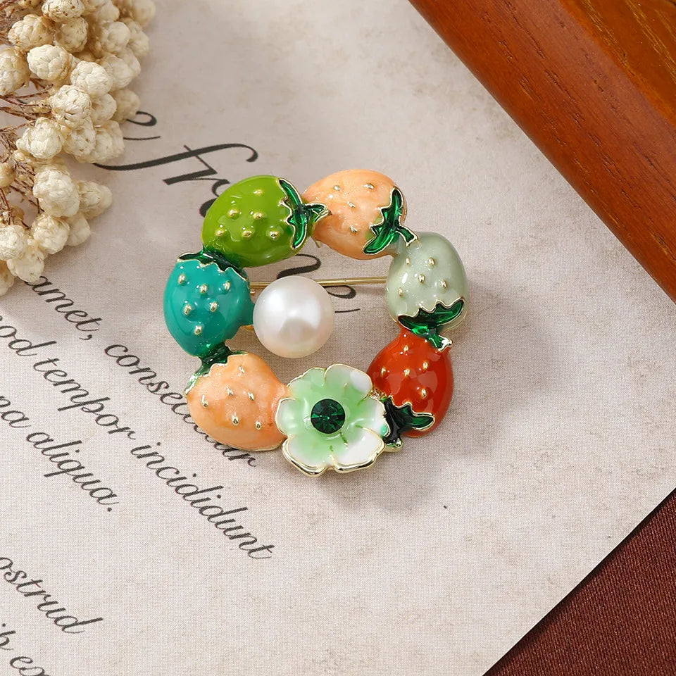 Cute Strawberry Alloy Enamel Inlay Pearl Women'S Brooches