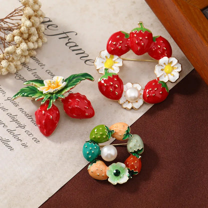 Cute Strawberry Alloy Enamel Inlay Pearl Women'S Brooches