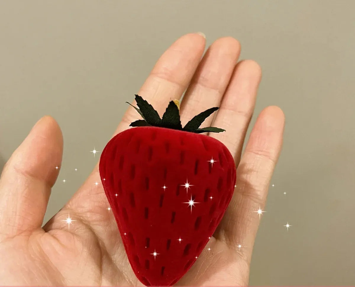 Cute Strawberry Plastic Flocking Ring Box Jewelry Boxes