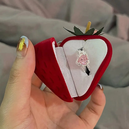 Cute Strawberry Plastic Flocking Ring Box Jewelry Boxes