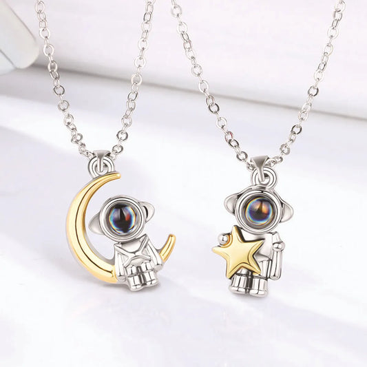 Cute Streetwear Astronaut Star Moon Alloy Plating Valentine's Day Couple Pendant Necklace