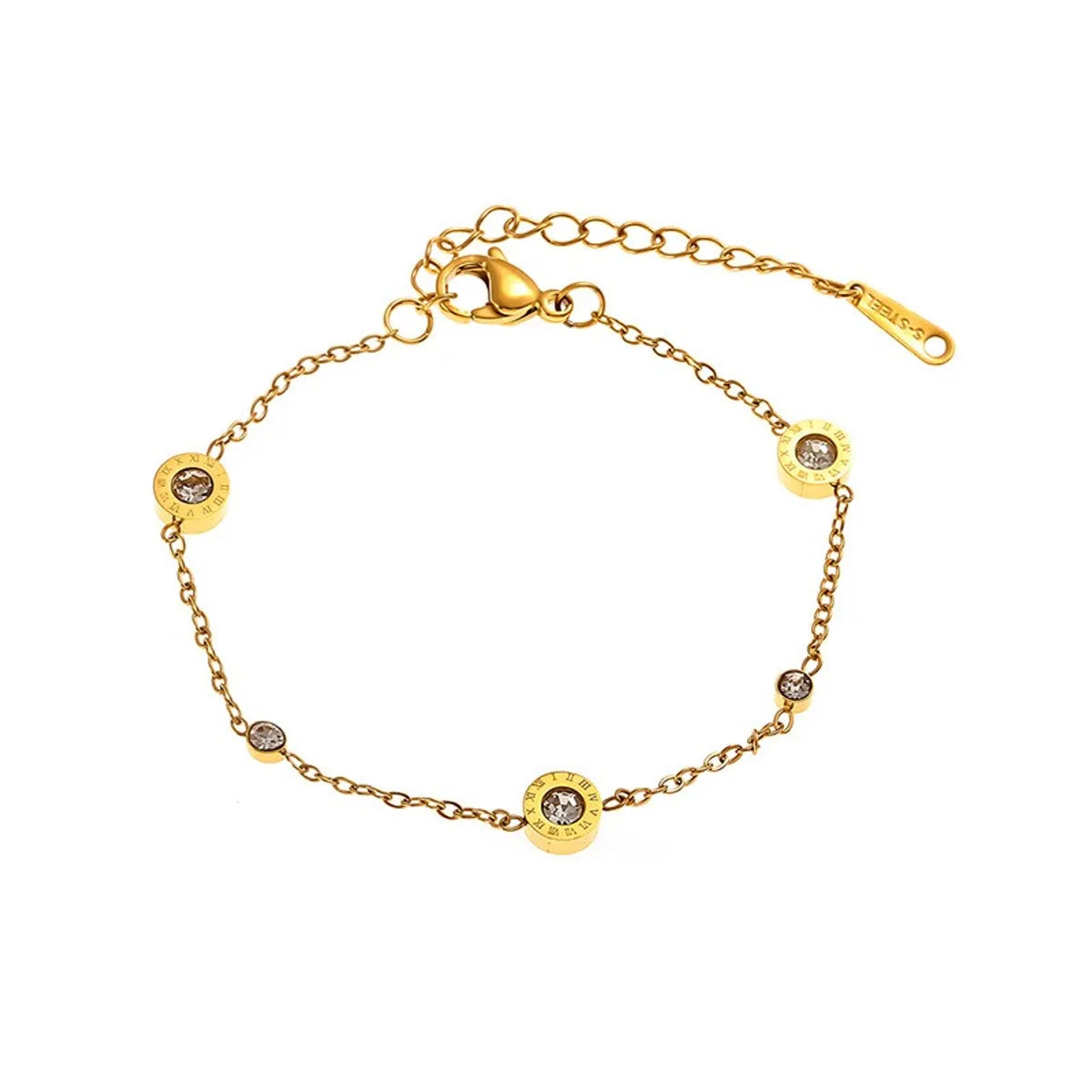 Cute Streetwear Commute Geometric Round 304 Stainless Steel 18K Gold Plated Artificial Rhinestones Bracelets In Bulk