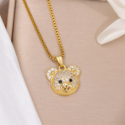 Stainless Steel Titanium Steel 18K Gold Plated Cute Streetwear Plating Inlay Little Bear Panda Zircon Pendant Necklace