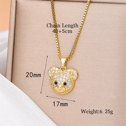 Stainless Steel Titanium Steel 18K Gold Plated Cute Streetwear Plating Inlay Little Bear Panda Zircon Pendant Necklace