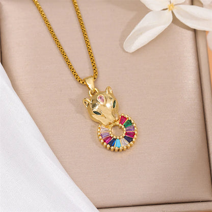 Stainless Steel Titanium Steel 18K Gold Plated Cute Streetwear Plating Inlay Little Bear Panda Zircon Pendant Necklace