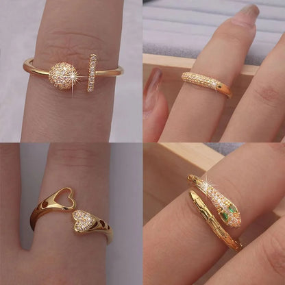 Cute Sweet Animal Heart Shape Mermaid Copper Plating Inlay Zircon 18k Gold Plated Women's Open Rings