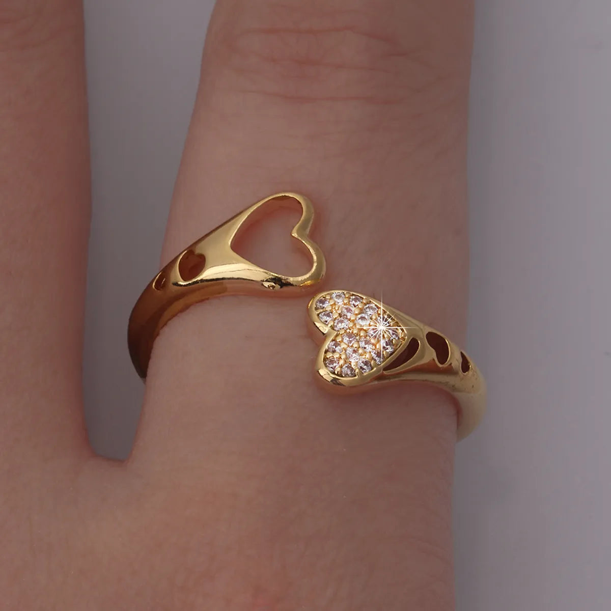 Cute Sweet Animal Heart Shape Mermaid Copper Plating Inlay Zircon 18k Gold Plated Women's Open Rings