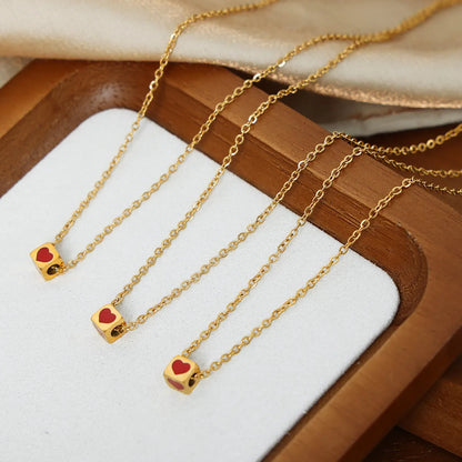 Cute Sweet Artistic Solid Color Titanium Steel Enamel Plating 18k Gold Plated Necklace